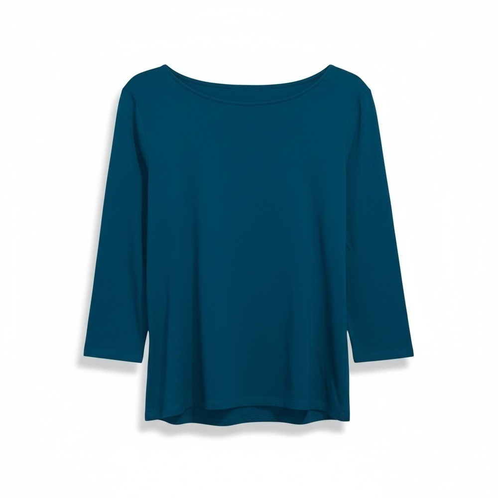 Dana Buchman Teal Long Sleeve Top with Black Accents - Picture 4 of 5